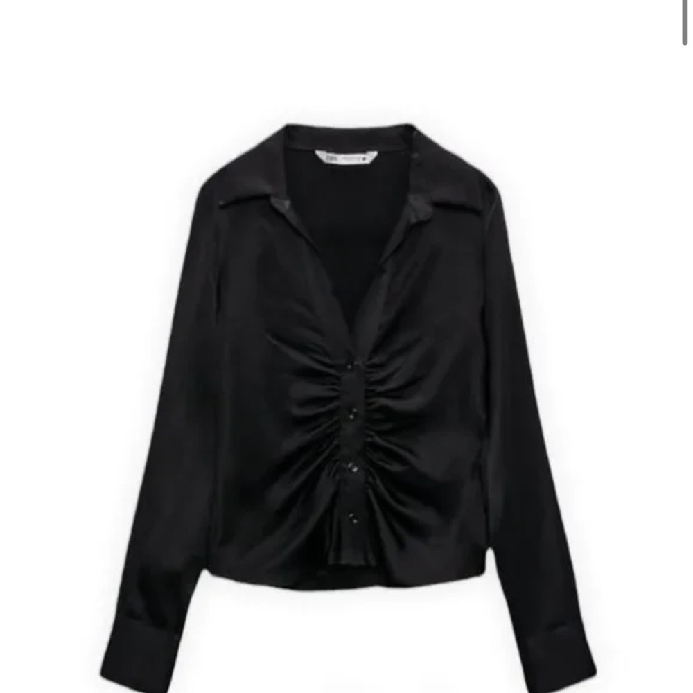 Zara Black Satin Ruched Blouse